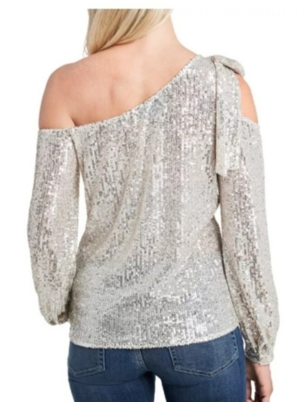 Silver Sequin Cold-Shoulder Blouse - Picture 2 of 3